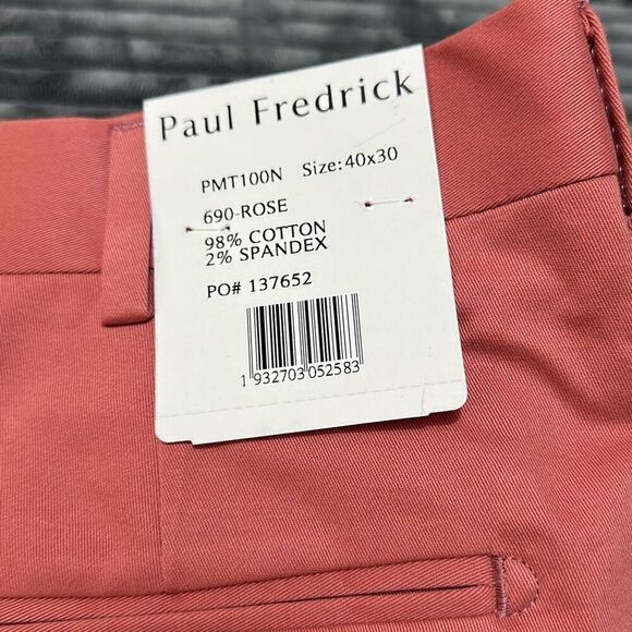 Paul Fredrick Cotton Stretch Twill Pants Rose Men’s 40x30 NWT - Picture 2 of 10